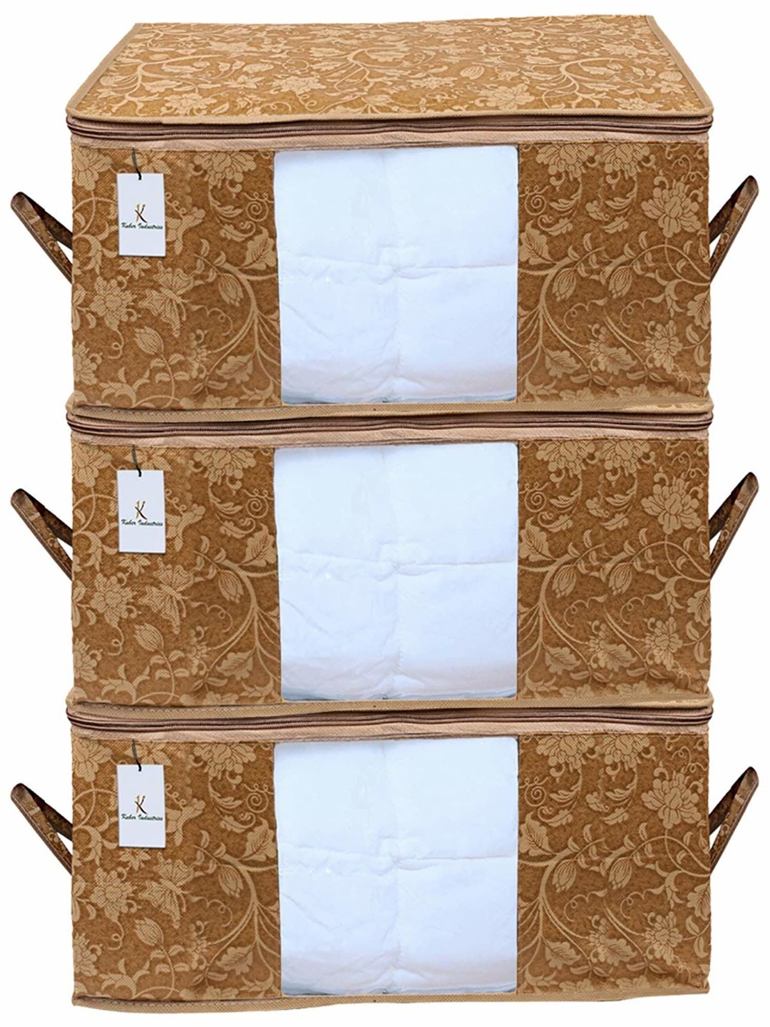 

Kuber Industries Beige & Transparent 3 Pieces Underbed Drawer Organisers