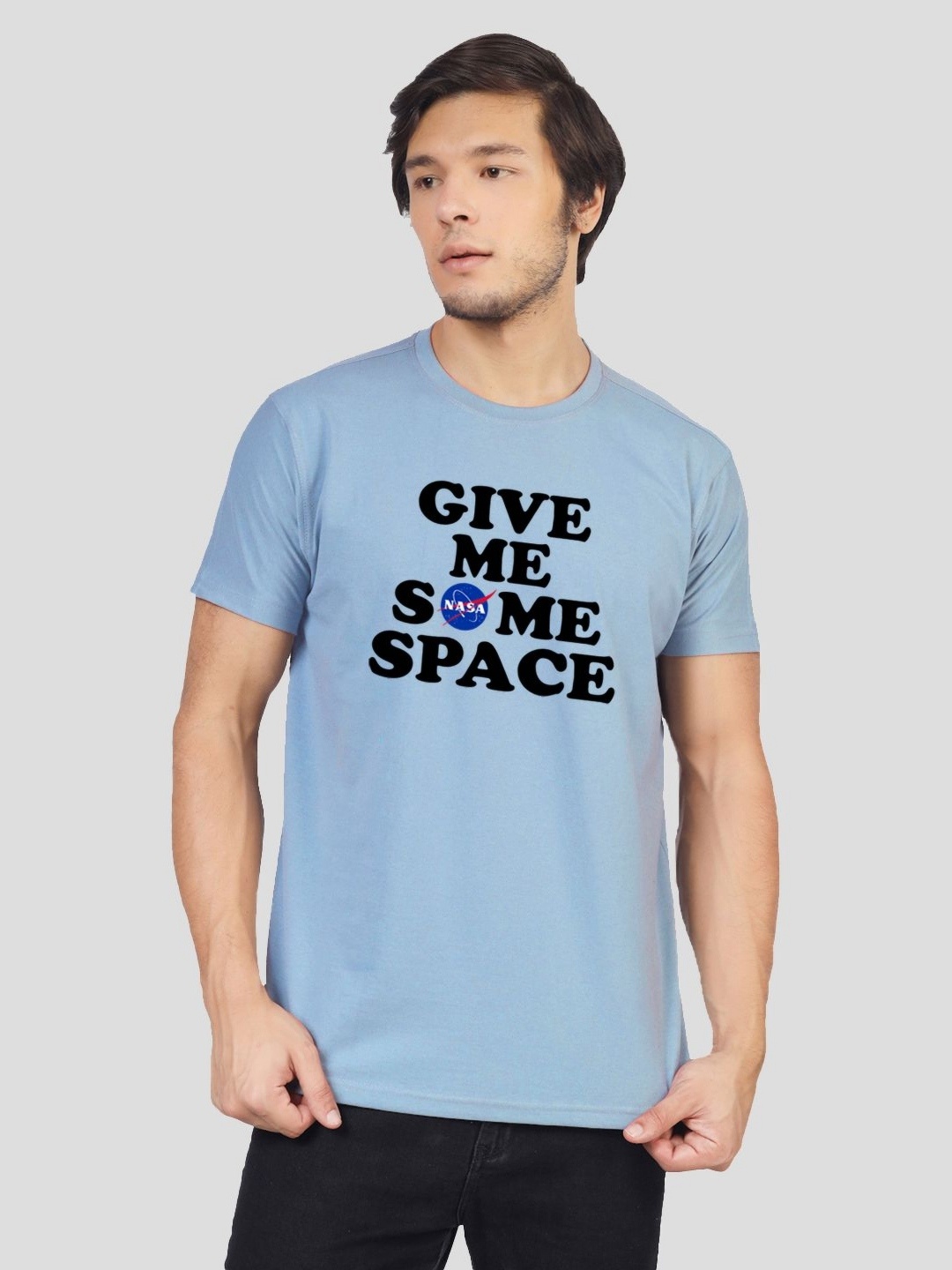 

Greylongg Men Typography Printed Round Neck Cotton T-Shirt, Blue