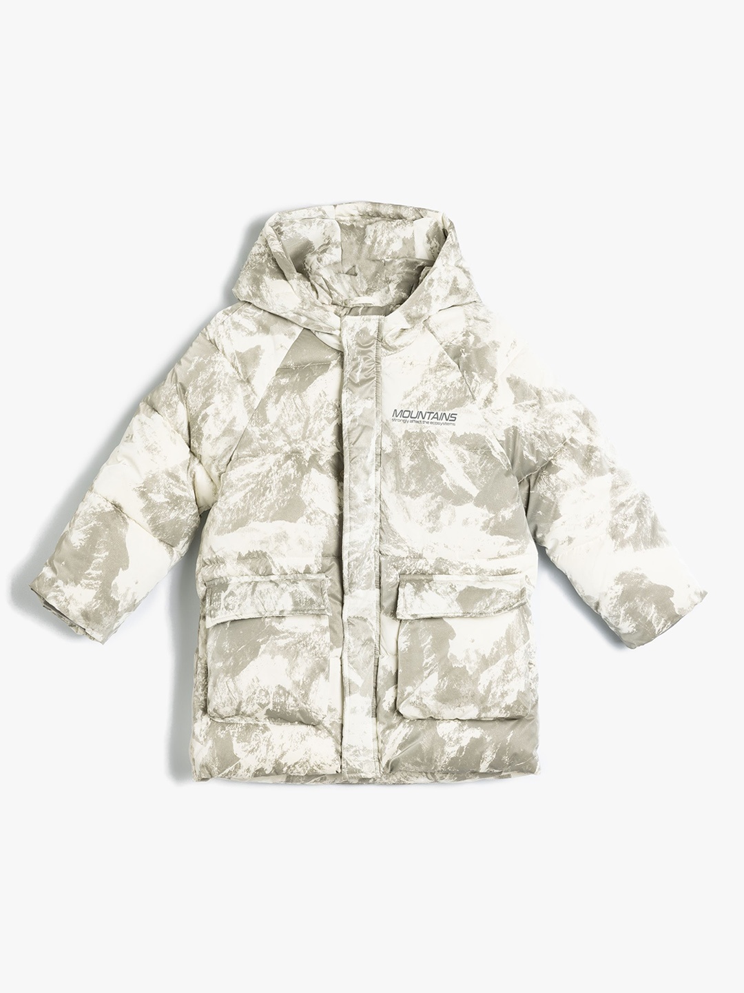 

Koton Boys Abstract Printed Hooded Puffer Jacket, Beige