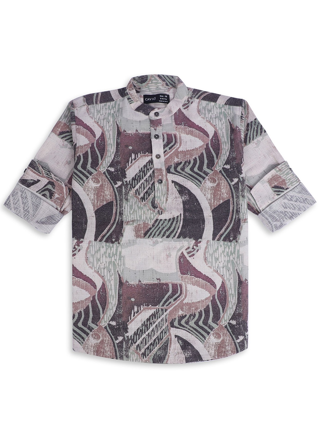 

CAVIO Boys Comfort Band Collar Abstract Printed Cotton Casual Shirt, Grey