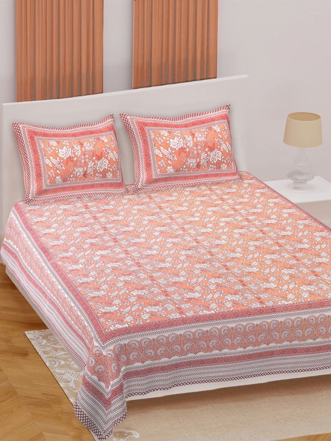 

Texstylers Orange Floral 186 TC Queen Bedsheet with 2 Pillow Covers