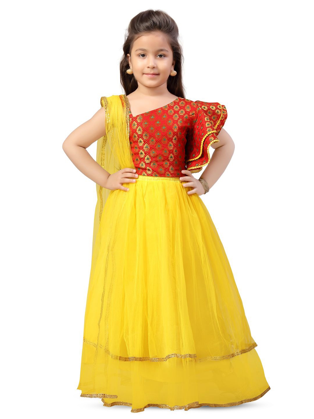 

BAESD Girls Silk Woven Designed Ready to Wear Lehenga & Choli With Dupatta, Red