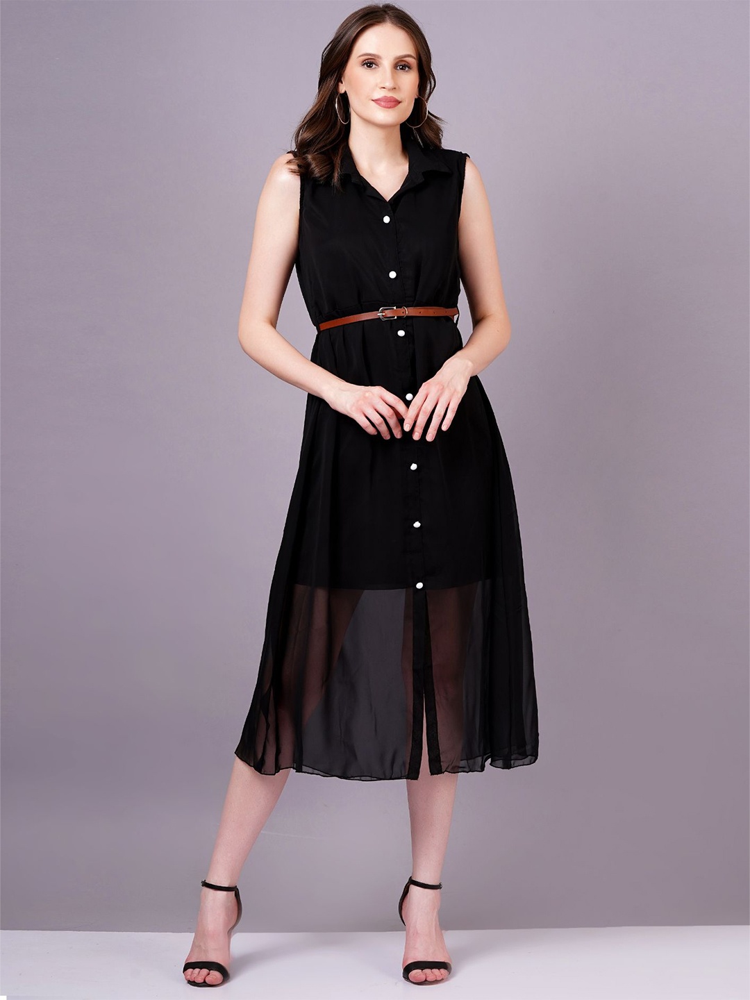 

JC4U Georgette Shirt Midi Dress, Black