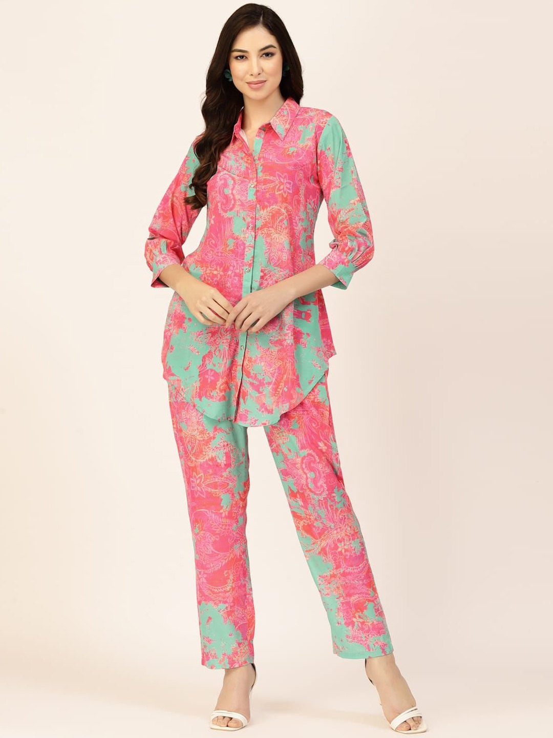 

TANKHI Floral Printed Top & Trousers, Pink
