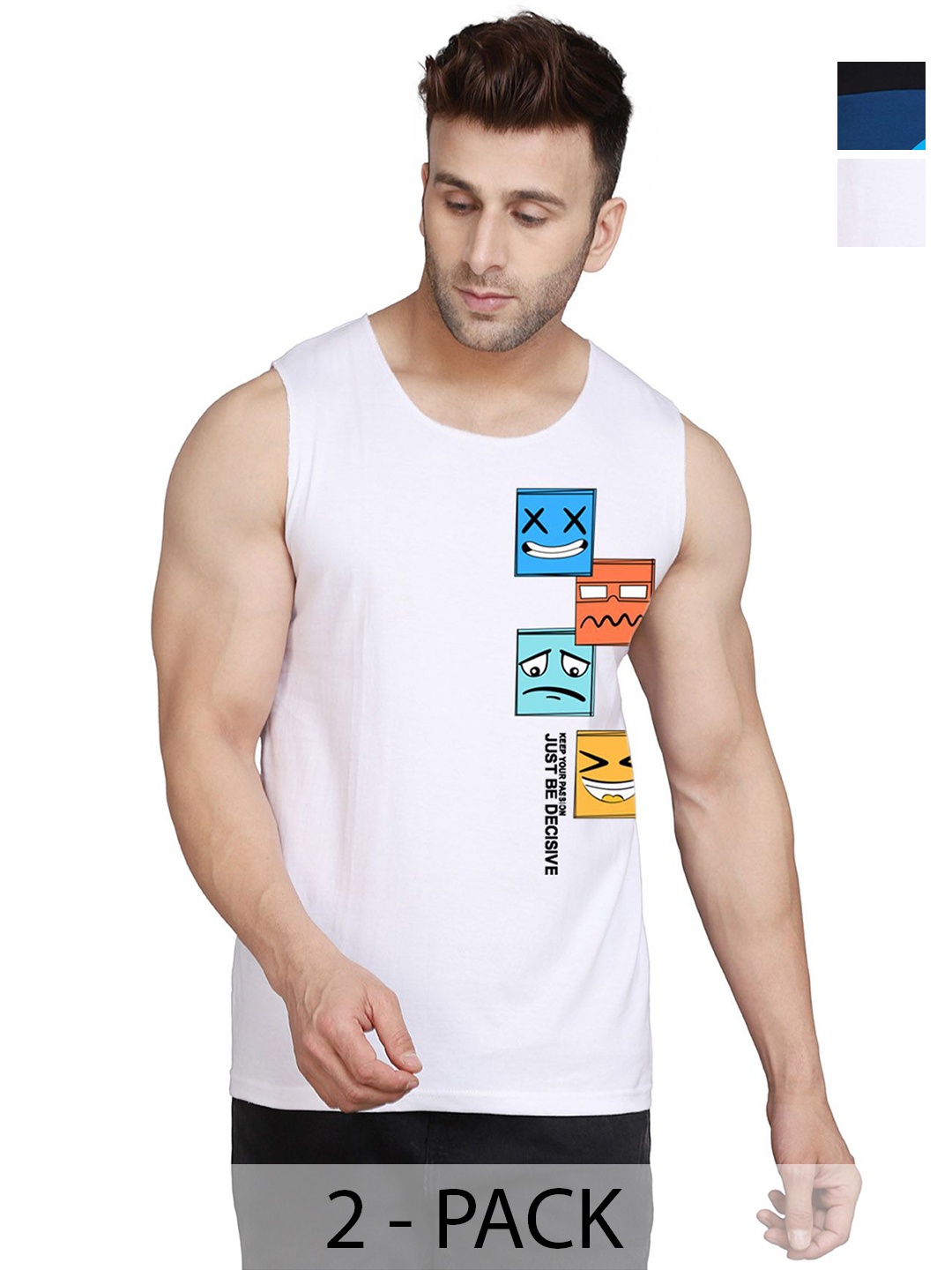 

SLOWLORIS Men Pack Of 2 Typography Printed Round Neck Cotton Slim Fit T-Shirts, Black