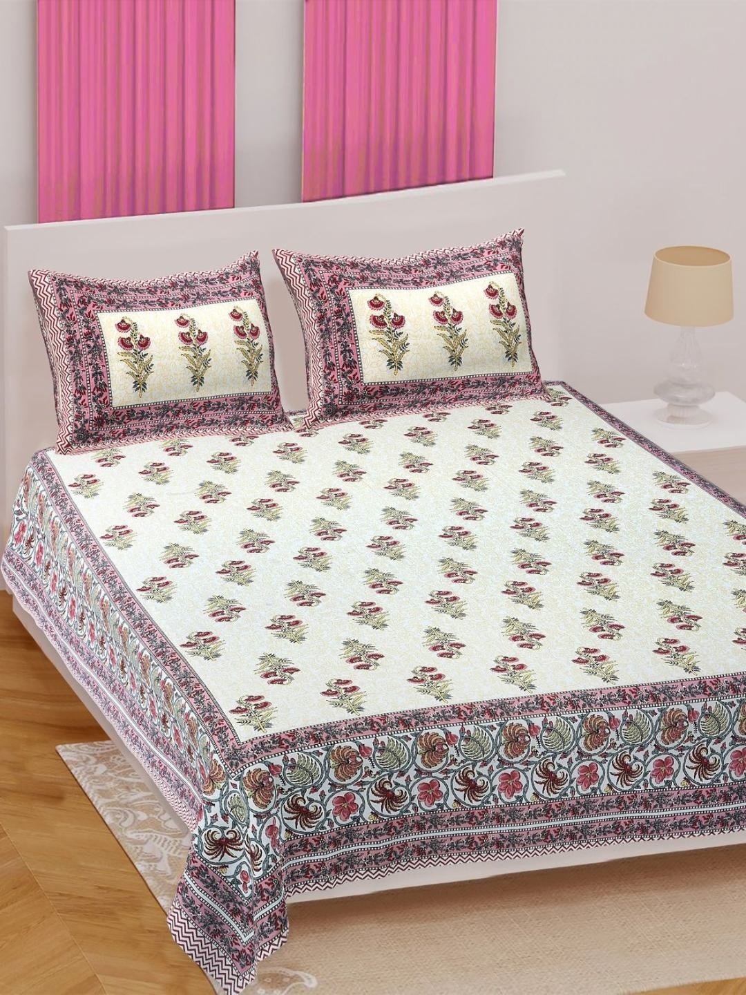 

Texstylers Pink Floral 186 TC Queen Bedsheet with 2 Pillow Covers