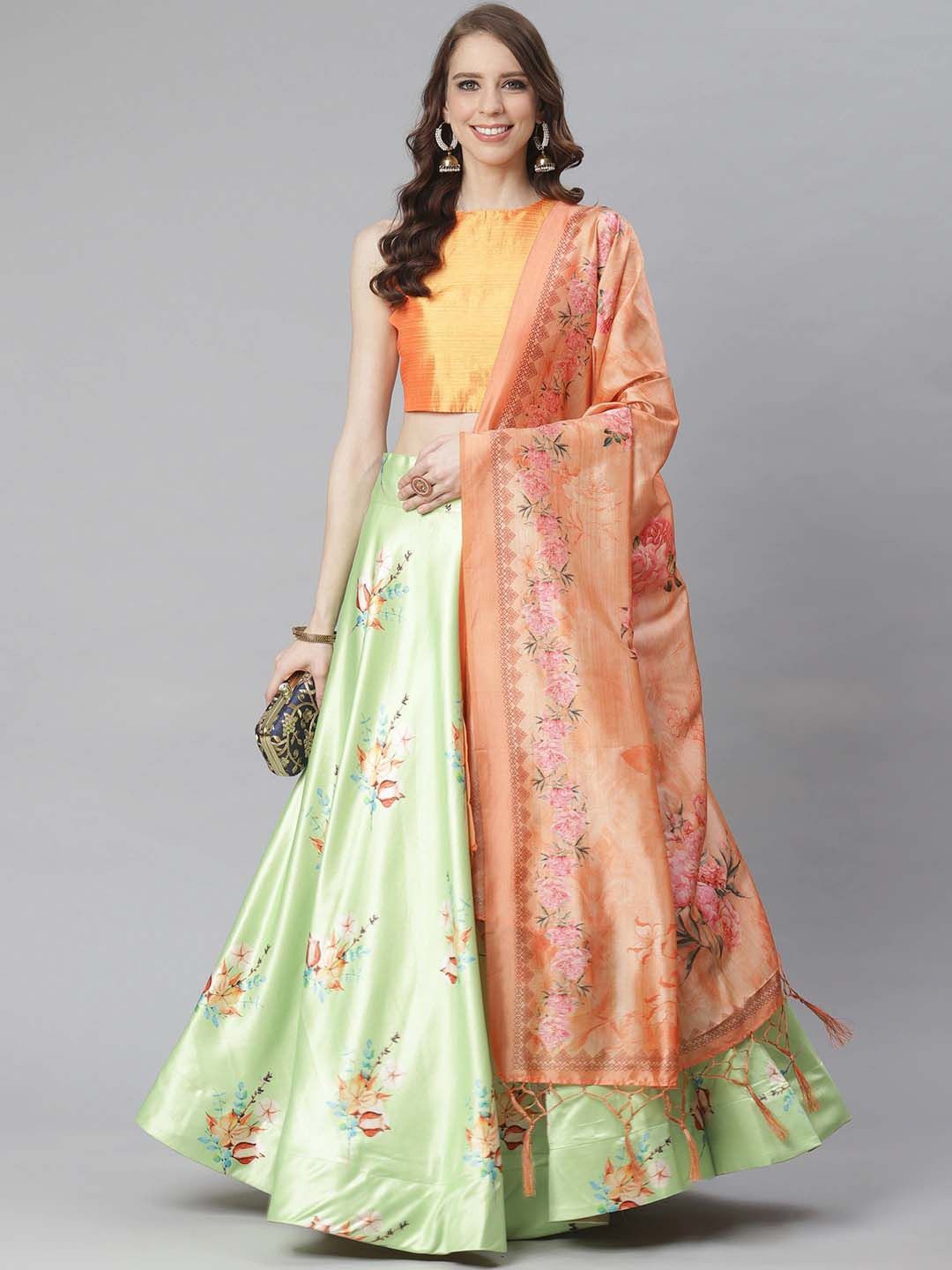 

Kaizen TEXO FAB Digital Printed Semi-Stitched Lehenga & Unstitched Blouse With Dupatta, Green