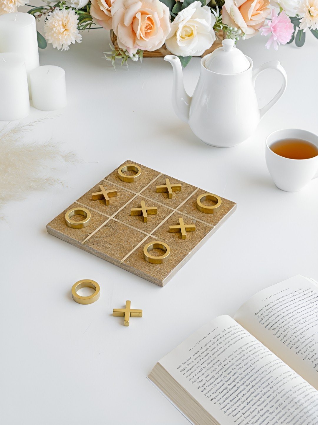 

Marbleous Tic Tac Toe Marble Coffee Table Board Game, Yellow