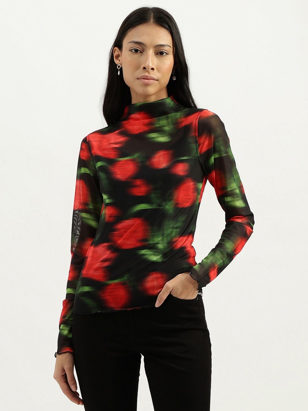 

United Colors of Benetton Women Floral Printed Drop-Shoulder Sleeves Pockets T-shirt, Multi