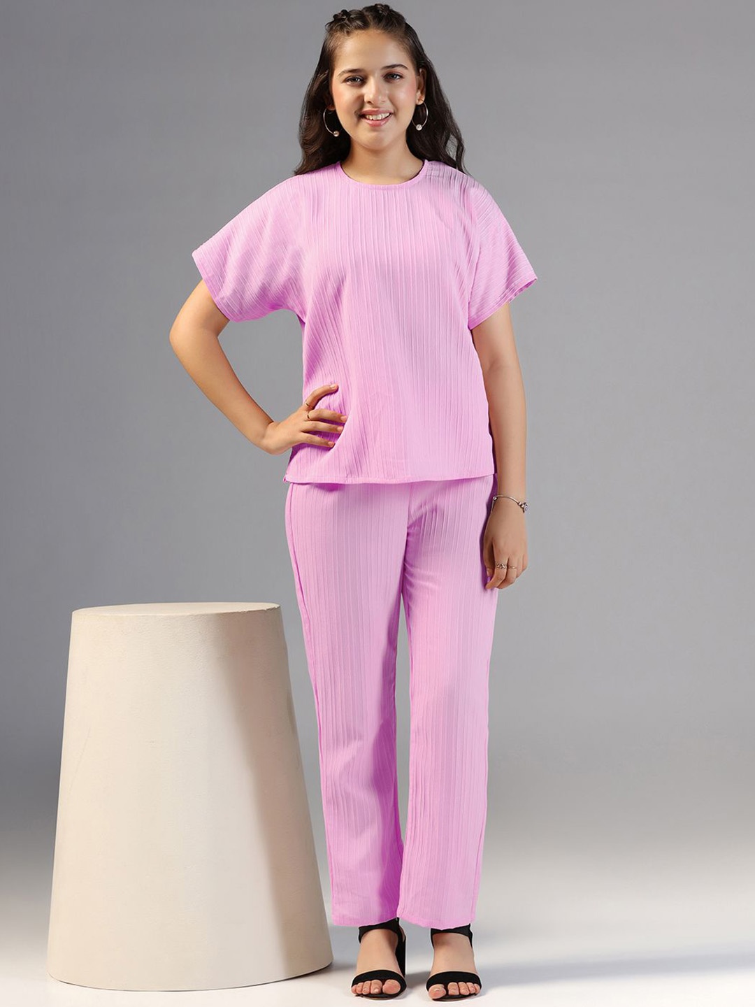 

OMPAX Round Neck Top with Trousers, Purple