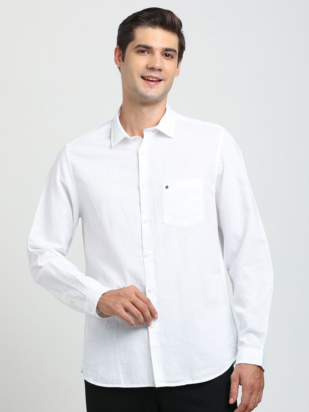 

Turtle Men Relaxed Spread Collar Solid Cotton Linen Slim Fit Casual Shirt, White