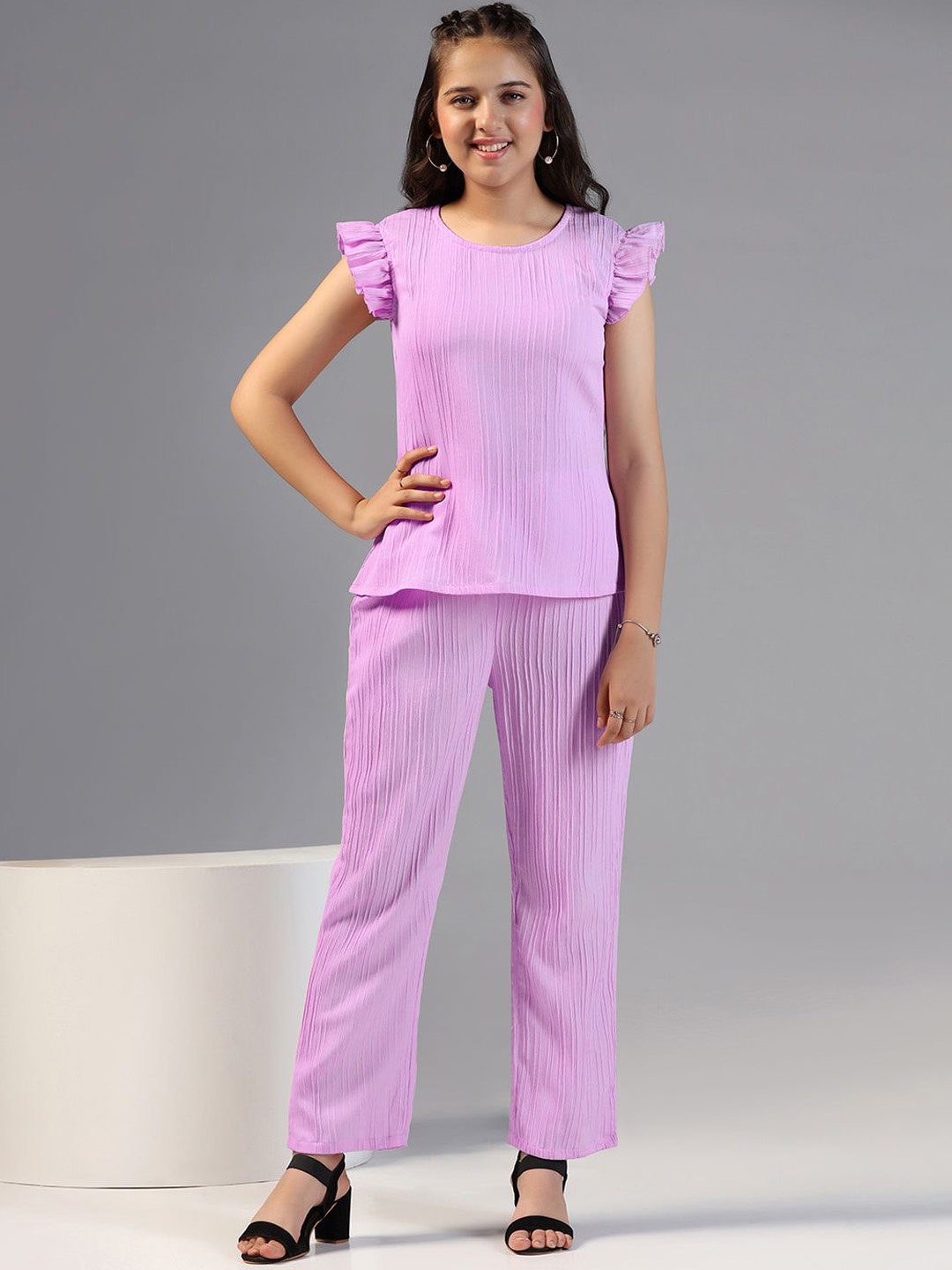 

OMPAX Round Neck Top with Trousers, Pink