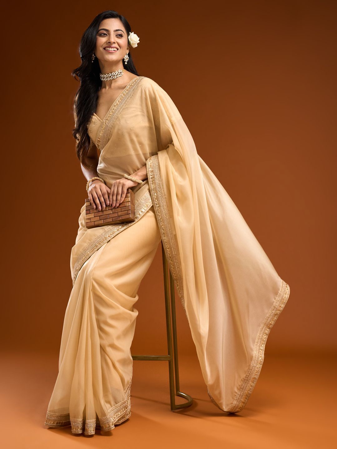 

kasee Embroidered Organza Saree, Beige