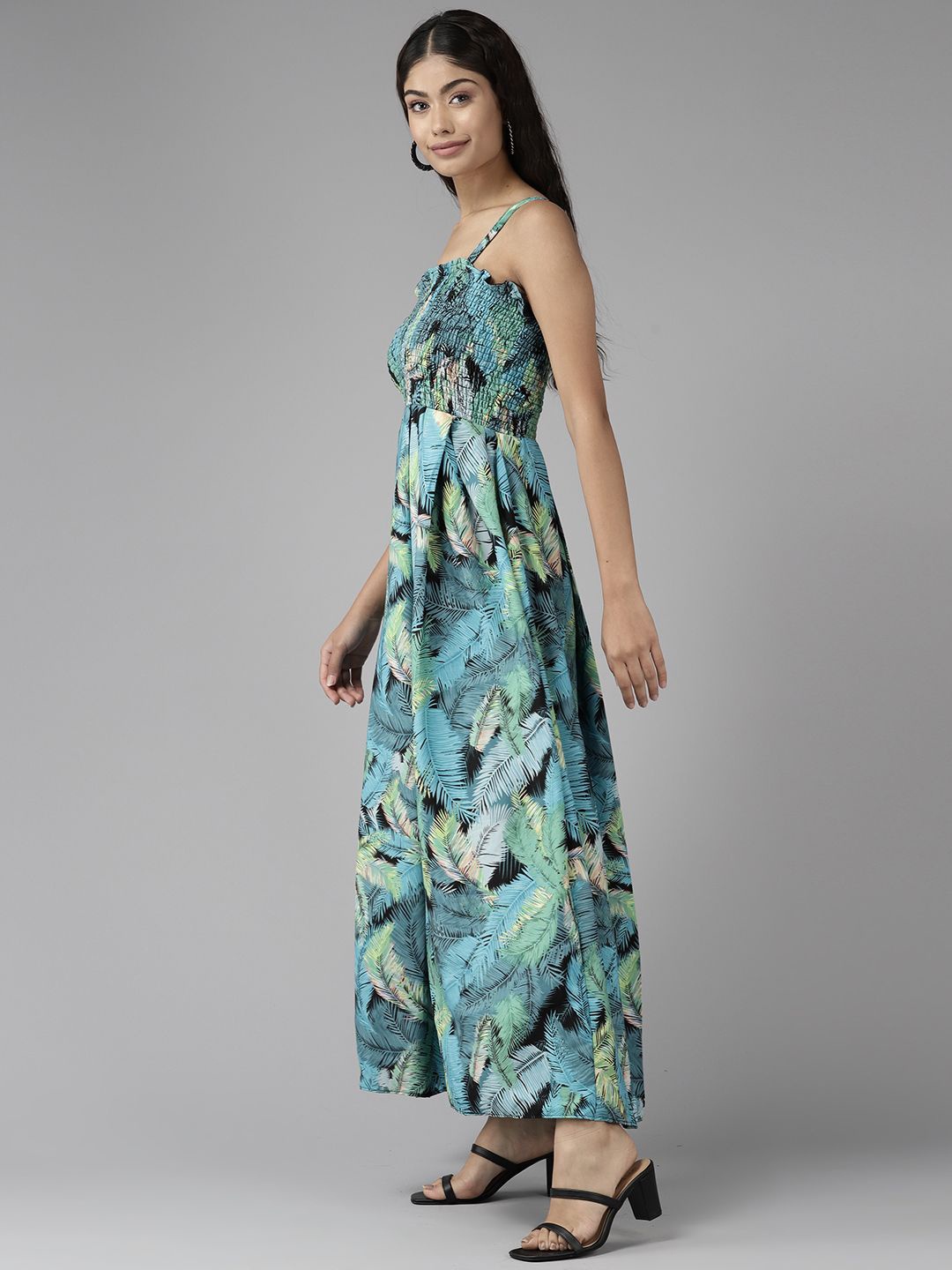 

BAESD Tropical Printed Georgette Maxi Dress, Blue