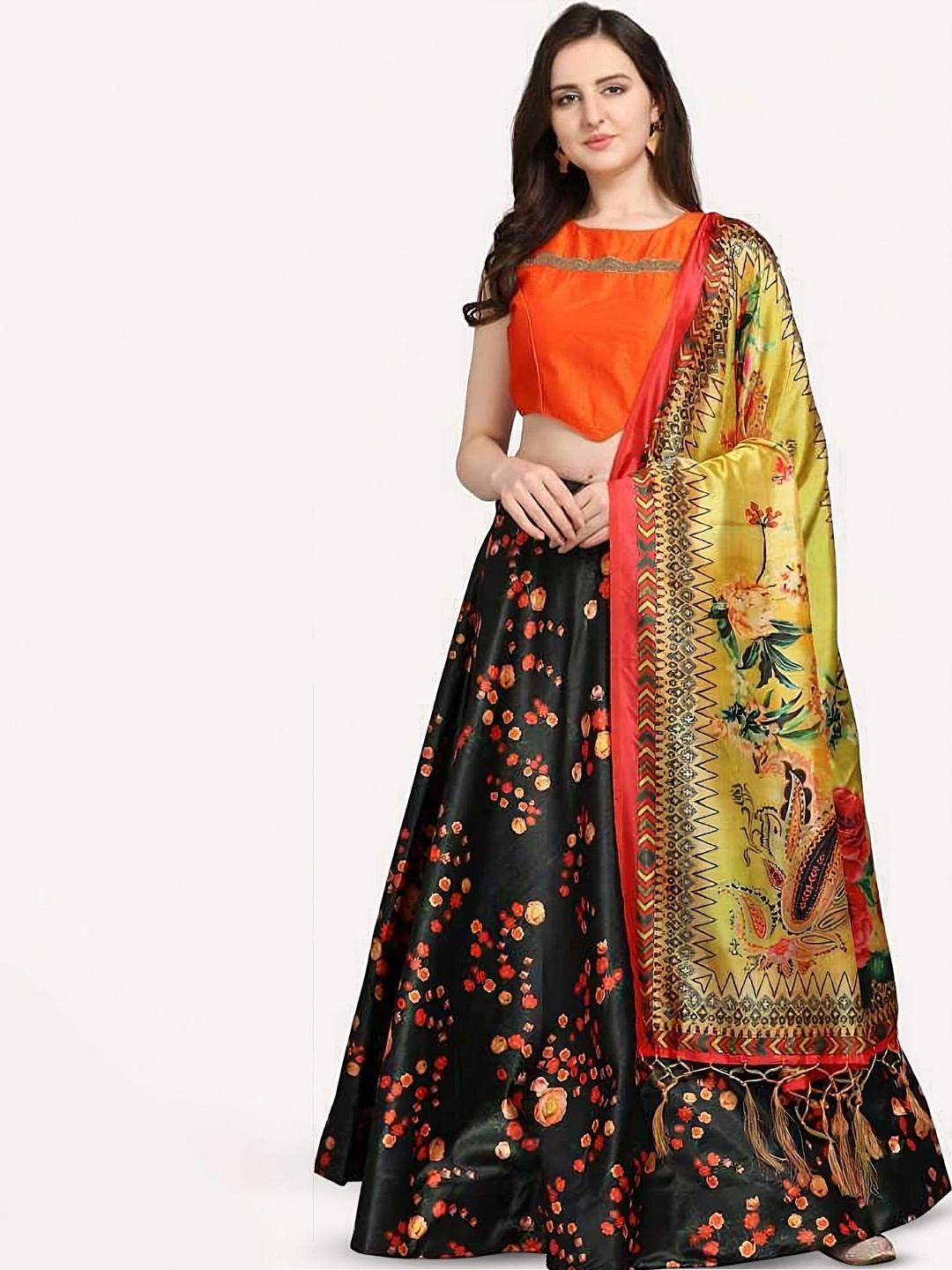 

Kaizen TEXO FAB Semi-Stitched Lehenga & Unstitched Blouse With Dupatta, Black