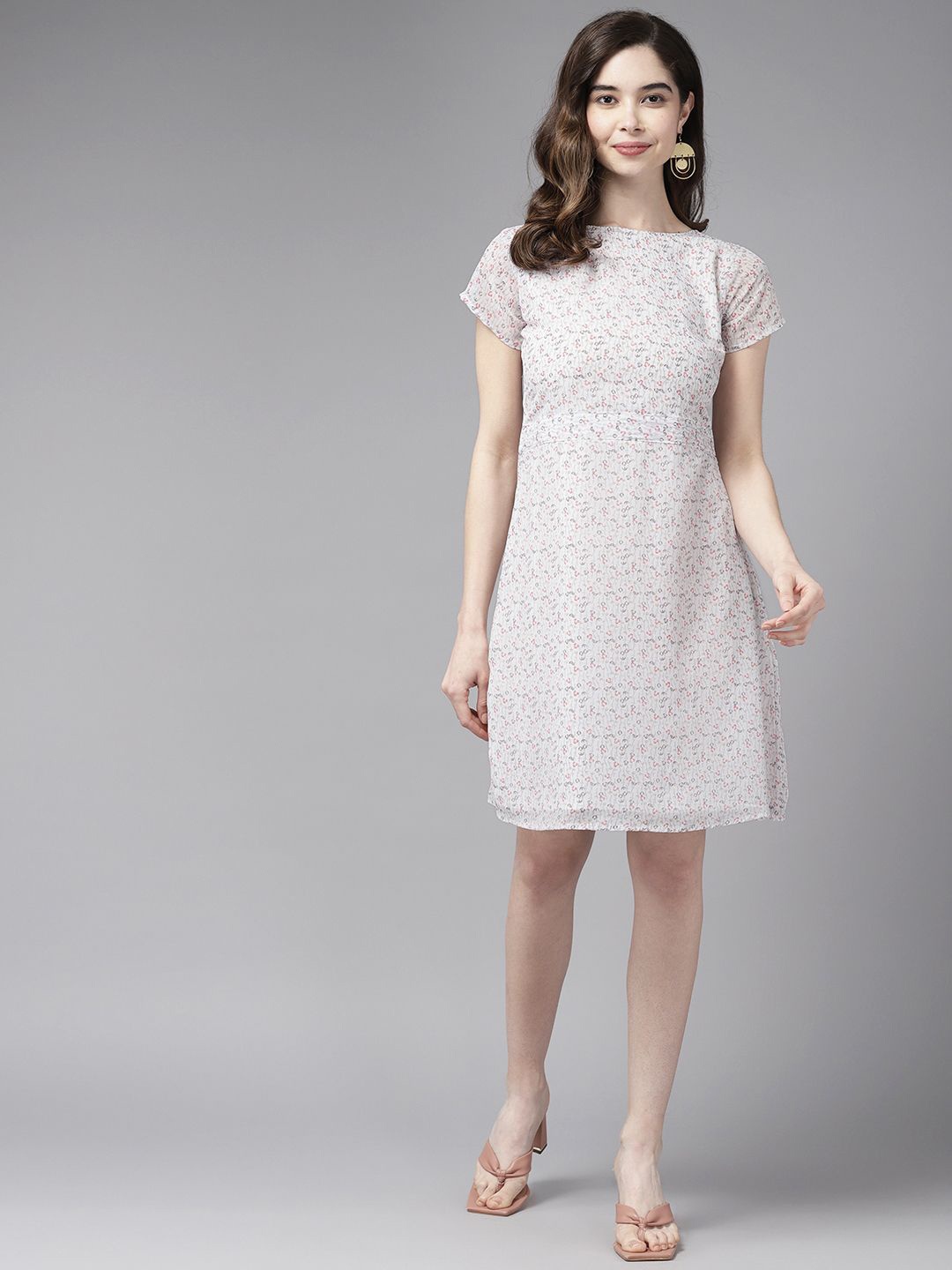 

BAESD Printed Georgette Sheath Dress, White