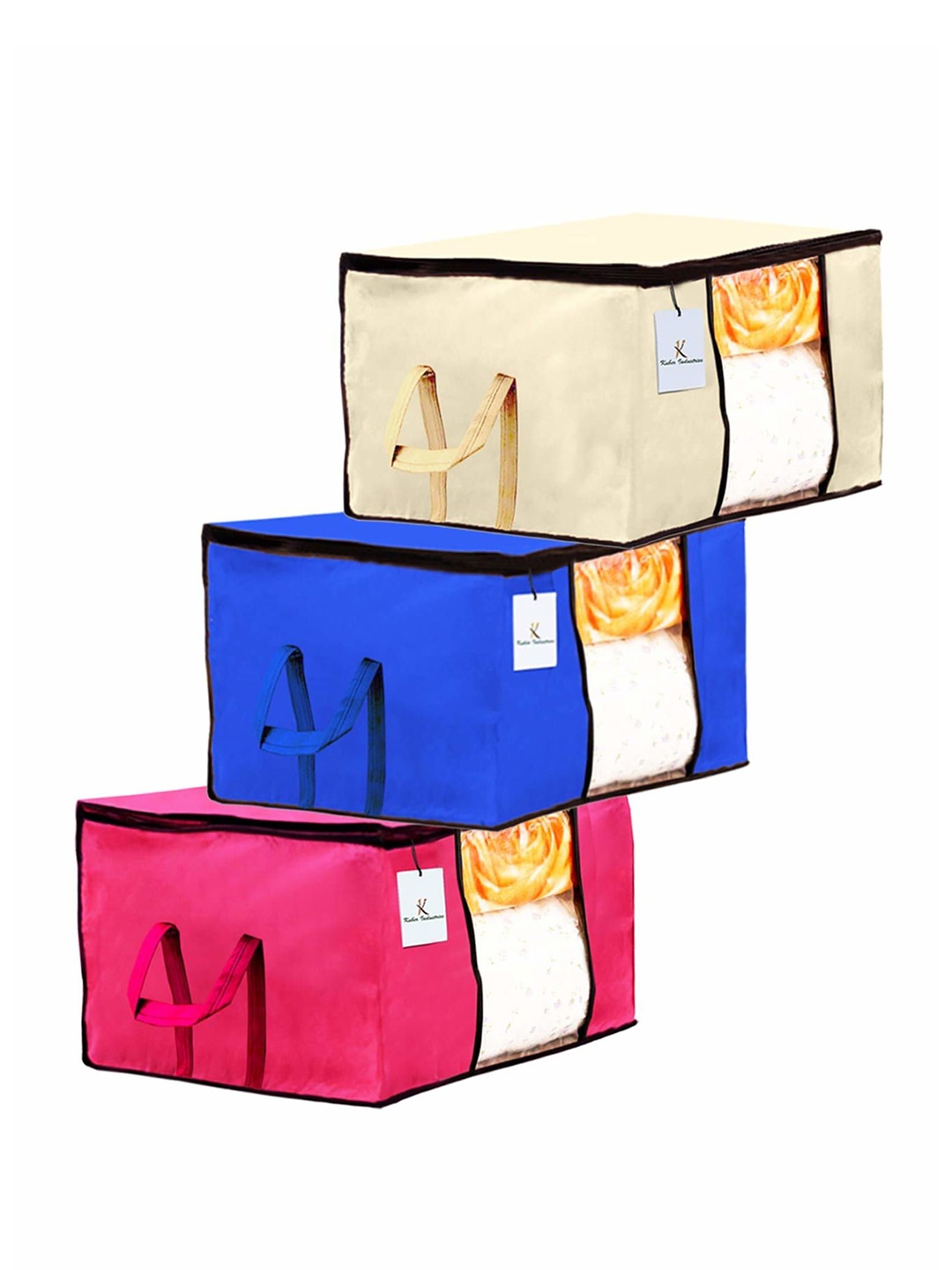 

Kuber Industries Beige & Blue 3 Pieces Drawer Organisers
