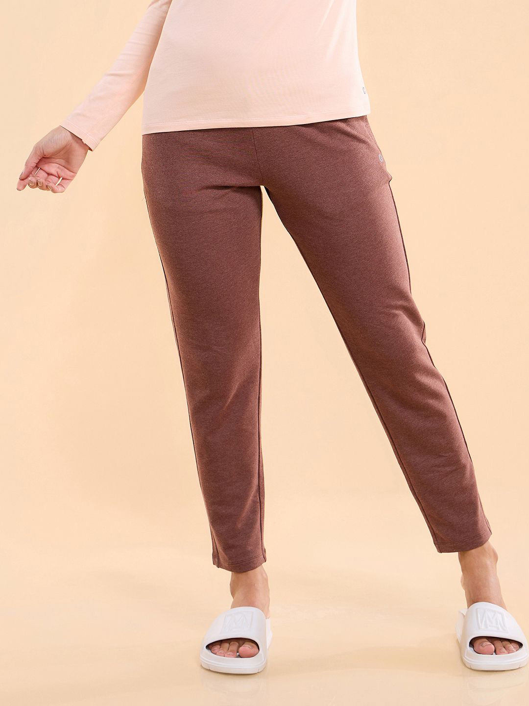 

Enamor Essentials E060-Slim Fit Mid Rise French Terry Ankle-Length Lounge Pants, Brown
