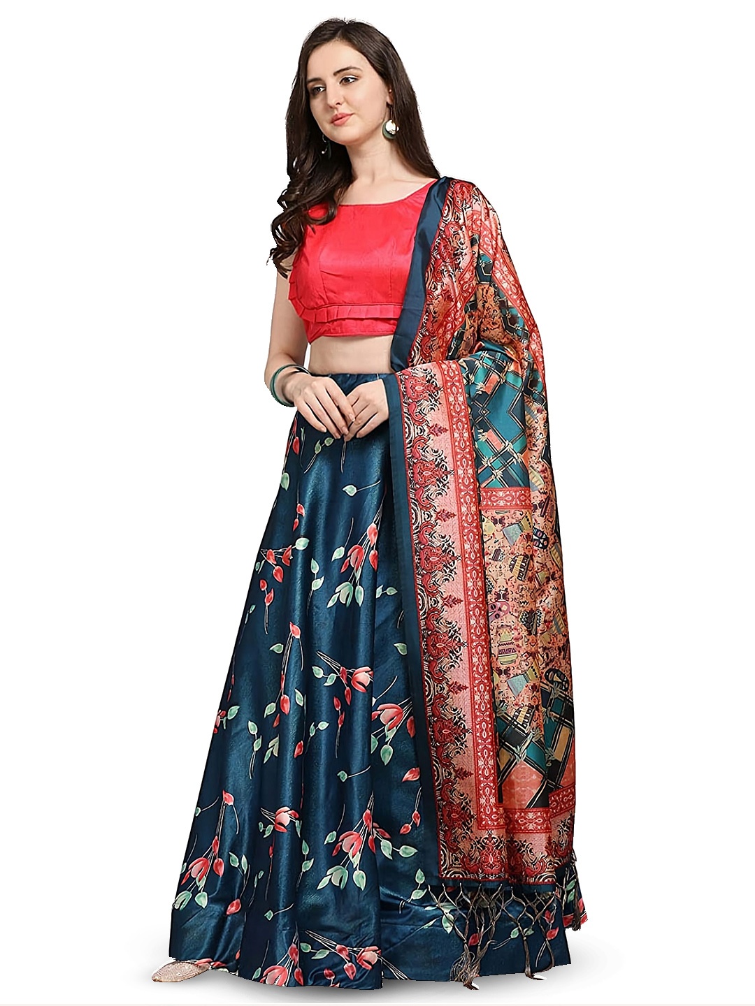 

Kaizen TEXO FAB Digital Printed Semi-Stitched Lehenga & Unstitched Blouse With Dupatta, Blue