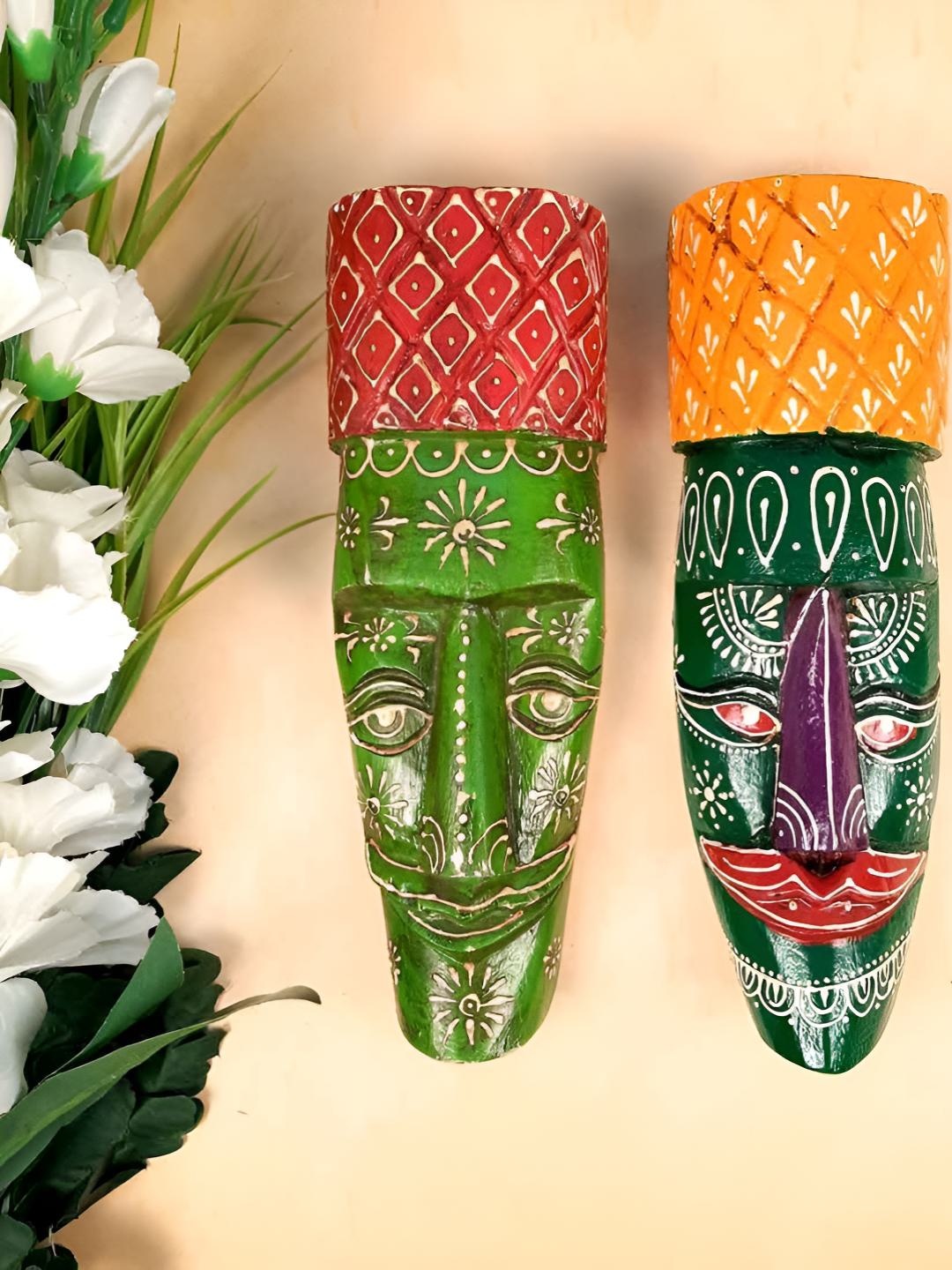 

apka mart Green & Black 2 Pieces Wooden Egyptian Mask Wall Decor