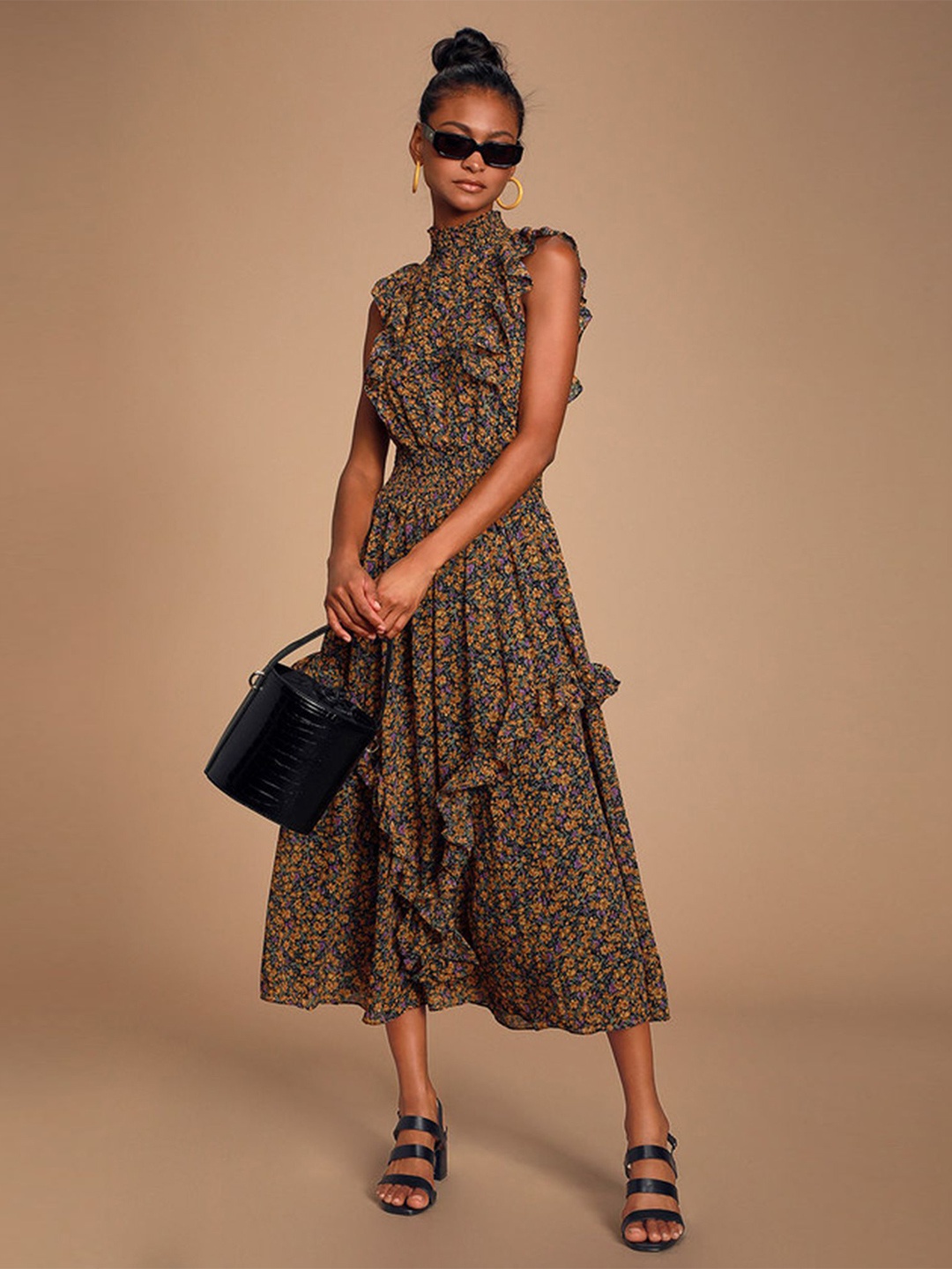 

LULU & SKY Floral Printed Fit & Flare Midi Dress, Yellow