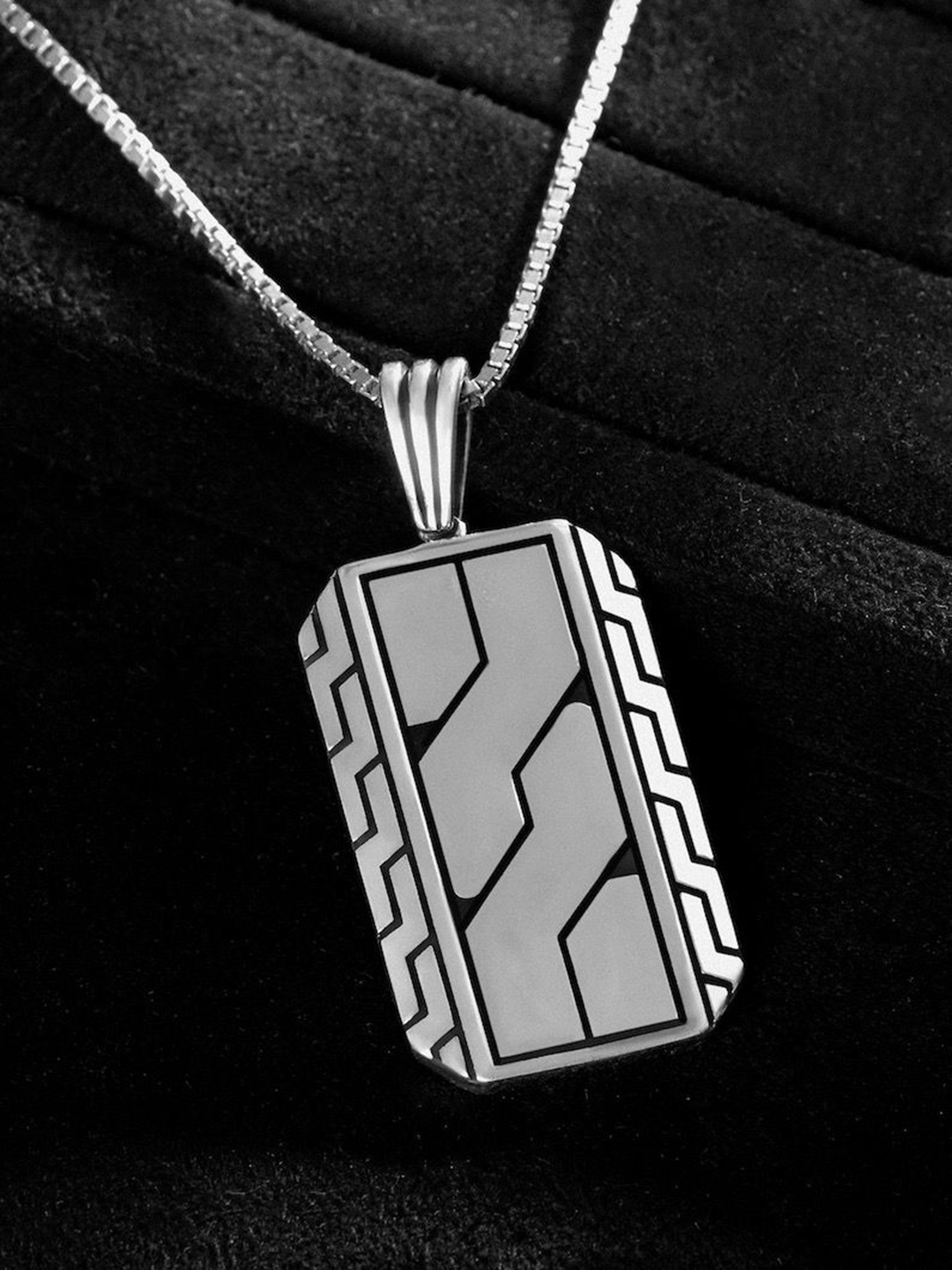 

ORIONZ Geometric Dog Tag Square Oxidised Silver Pendant