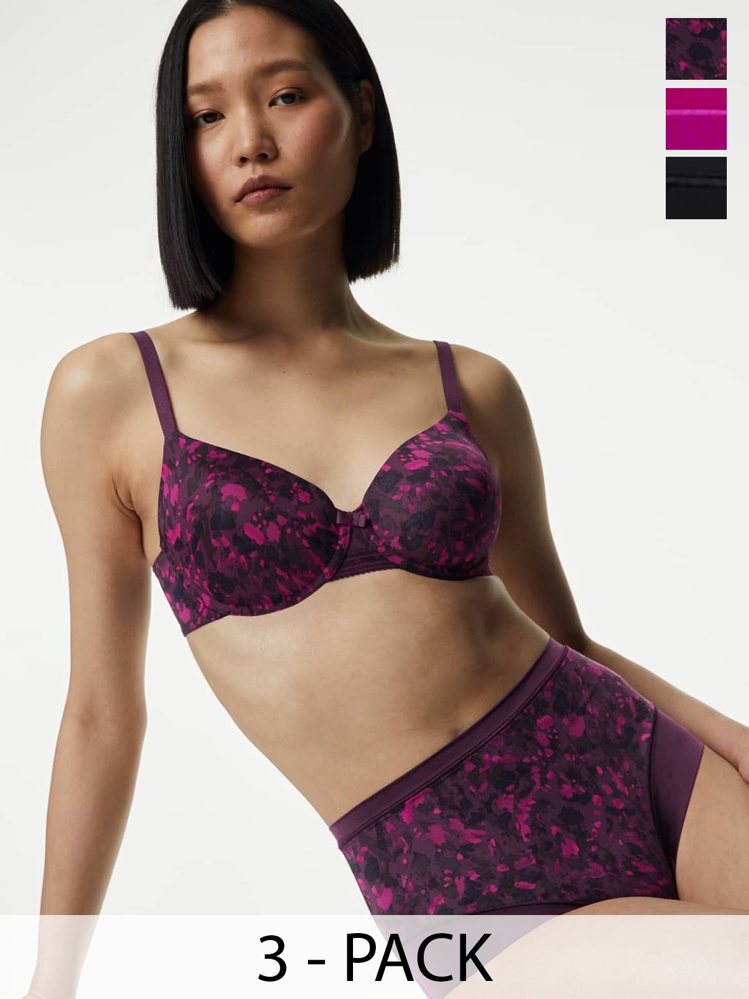 

Marks & Spencer Women Pack Of 3 Printed Basic Briefs, Purple