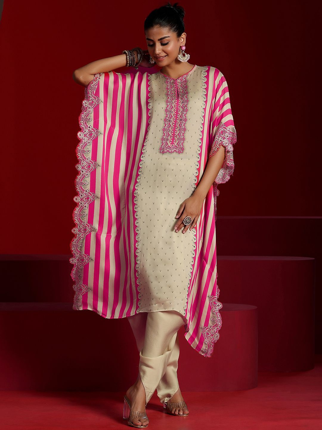 

Libas Art Printed Kurta With Dhoti Pant, Beige