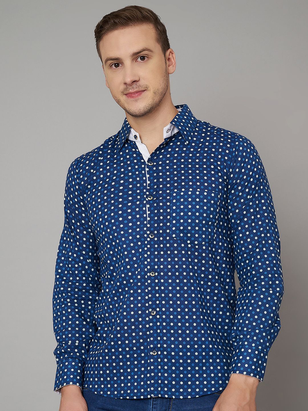 

FABRIC FITOOR Men Relaxed Spread Collar Micro Ditsy Printed Cotton Casual Shirt, Blue