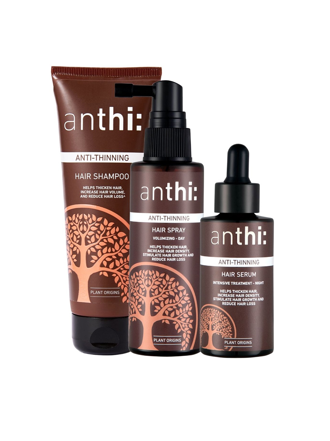 

anthi Anti-Thinning Regimen Kit - Shampoo 100ml + Hair Spray 60ml + Serum 40ml, Brown