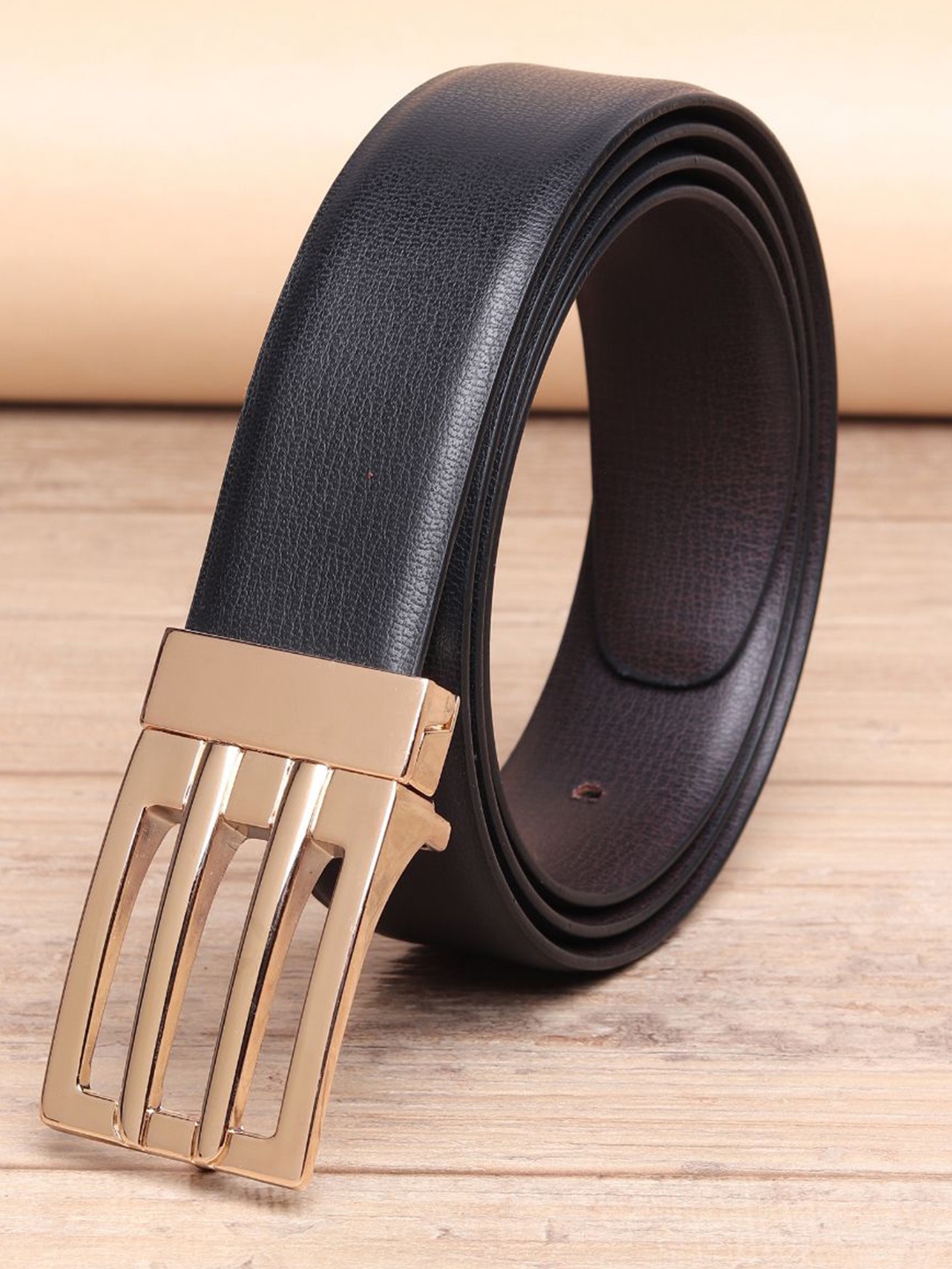 

WINSOME DEAL Men Push Pin Closure Textured Formal Belt, Black