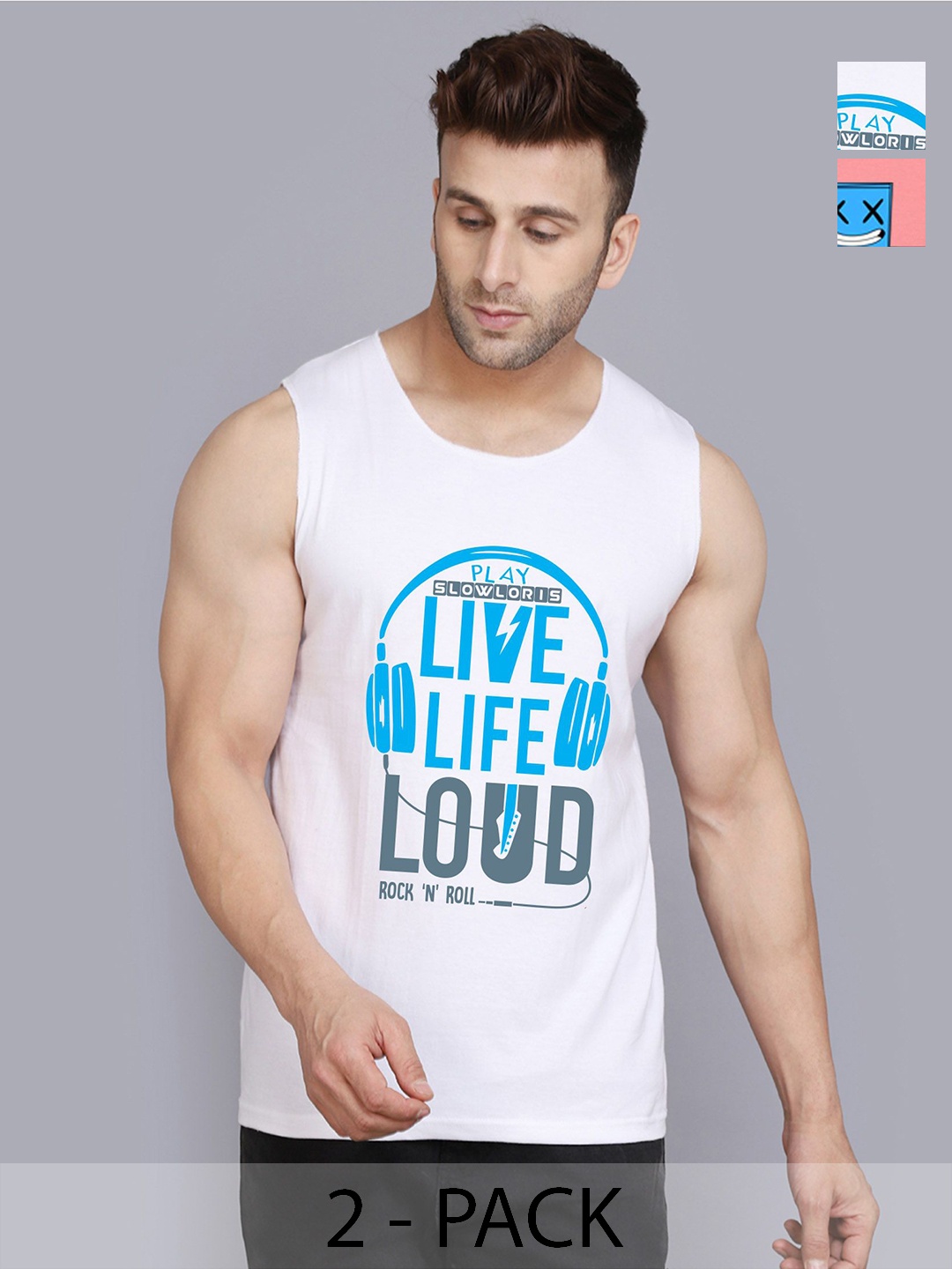 

SLOWLORIS Men Pack Of 2 Typography Printed Round Neck Cotton Slim Fit T-Shirts, White