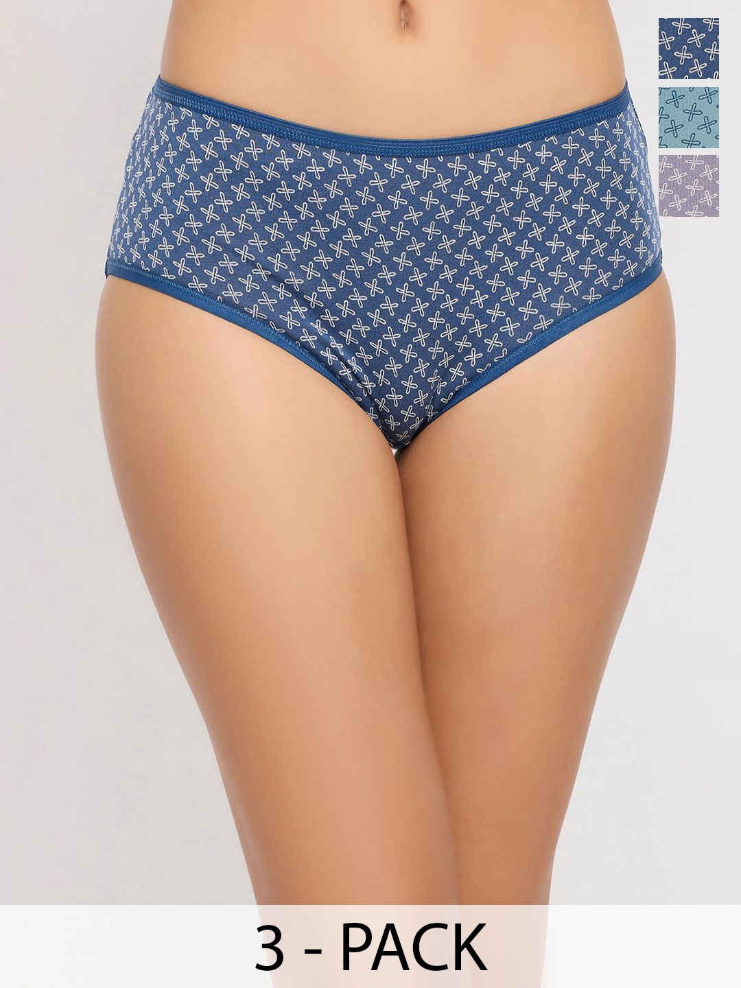 

Clovia Women Pack Of 3 Cotton Printed Hipster Briefs, Blue