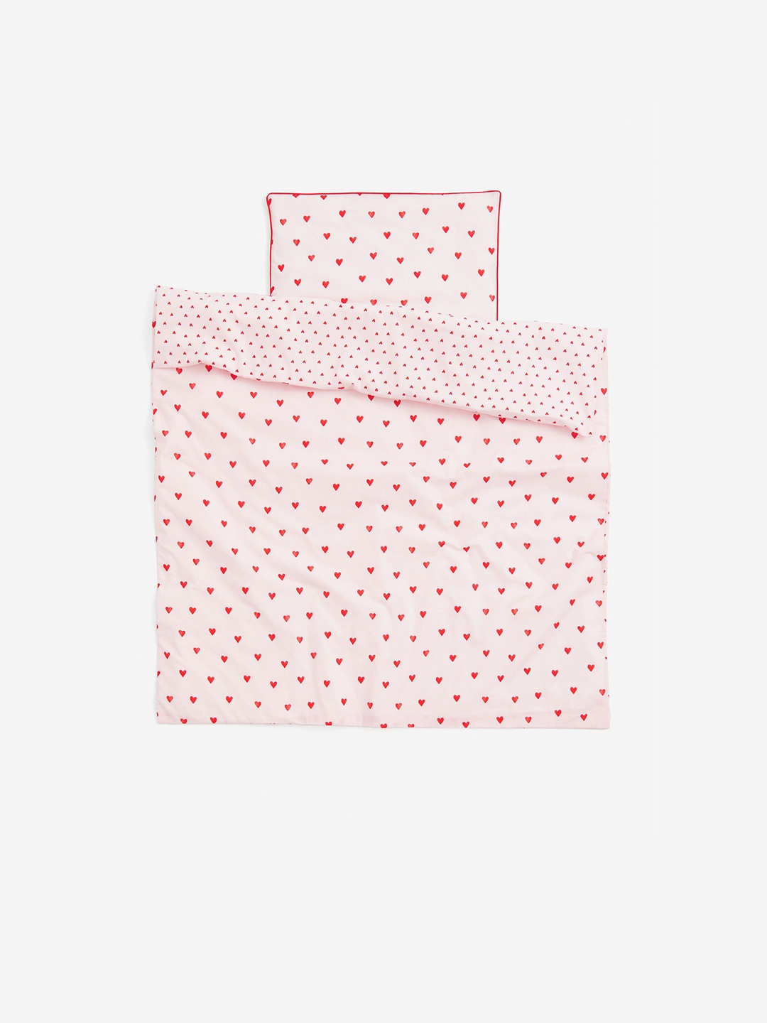 

H&M White & Red Heart-Patterned Pure Cotton Cot Duvet Cover Set