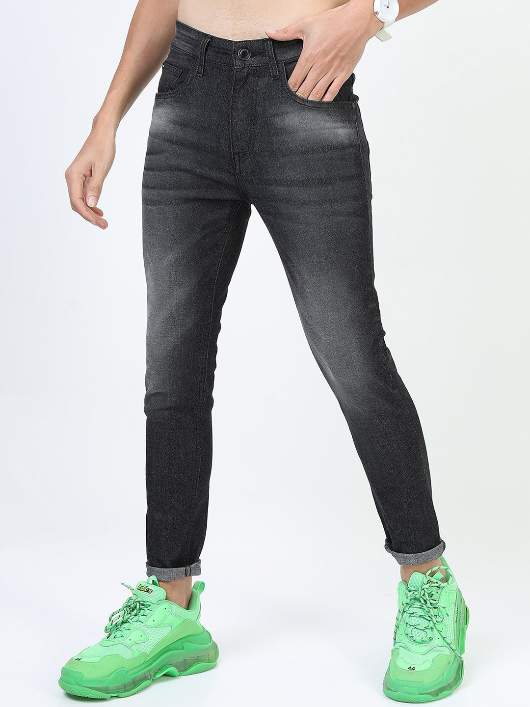 

HIGHLANDER Men Skinny Fit Light Fade Stretchable Jeans, Grey