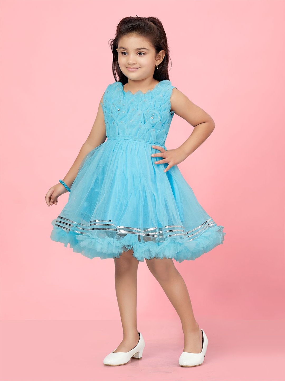 

BAESD Girls Embellished Net Fit & Flare Dress, Blue