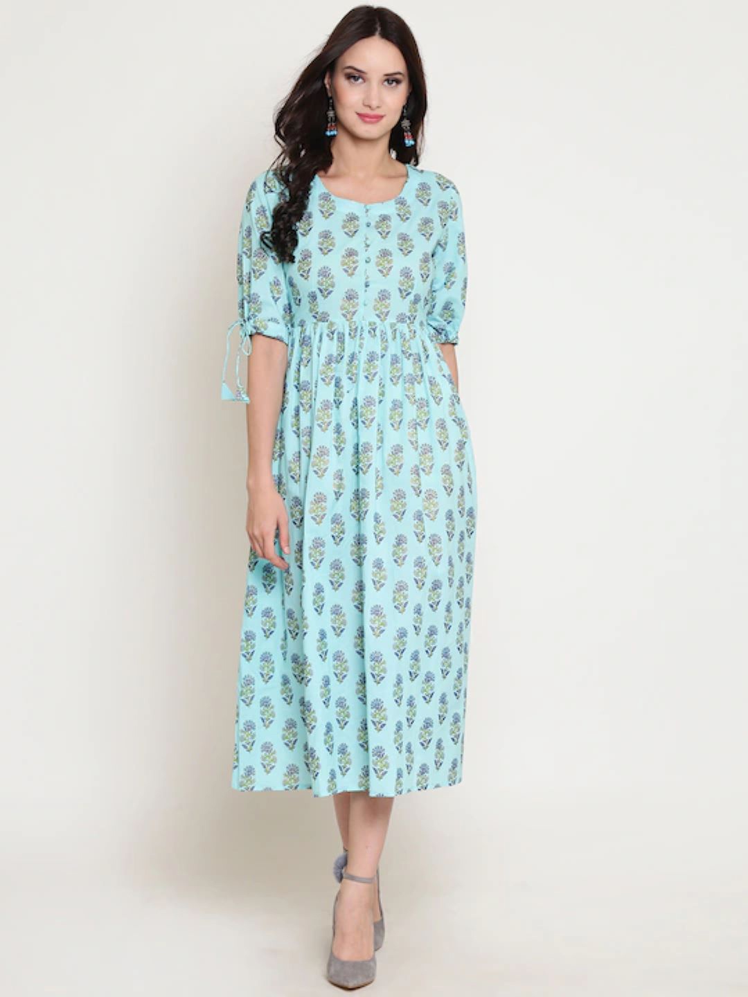 

Sera Women Floral Printed Fit & Flare Midi Ethnic Dresses, Blue