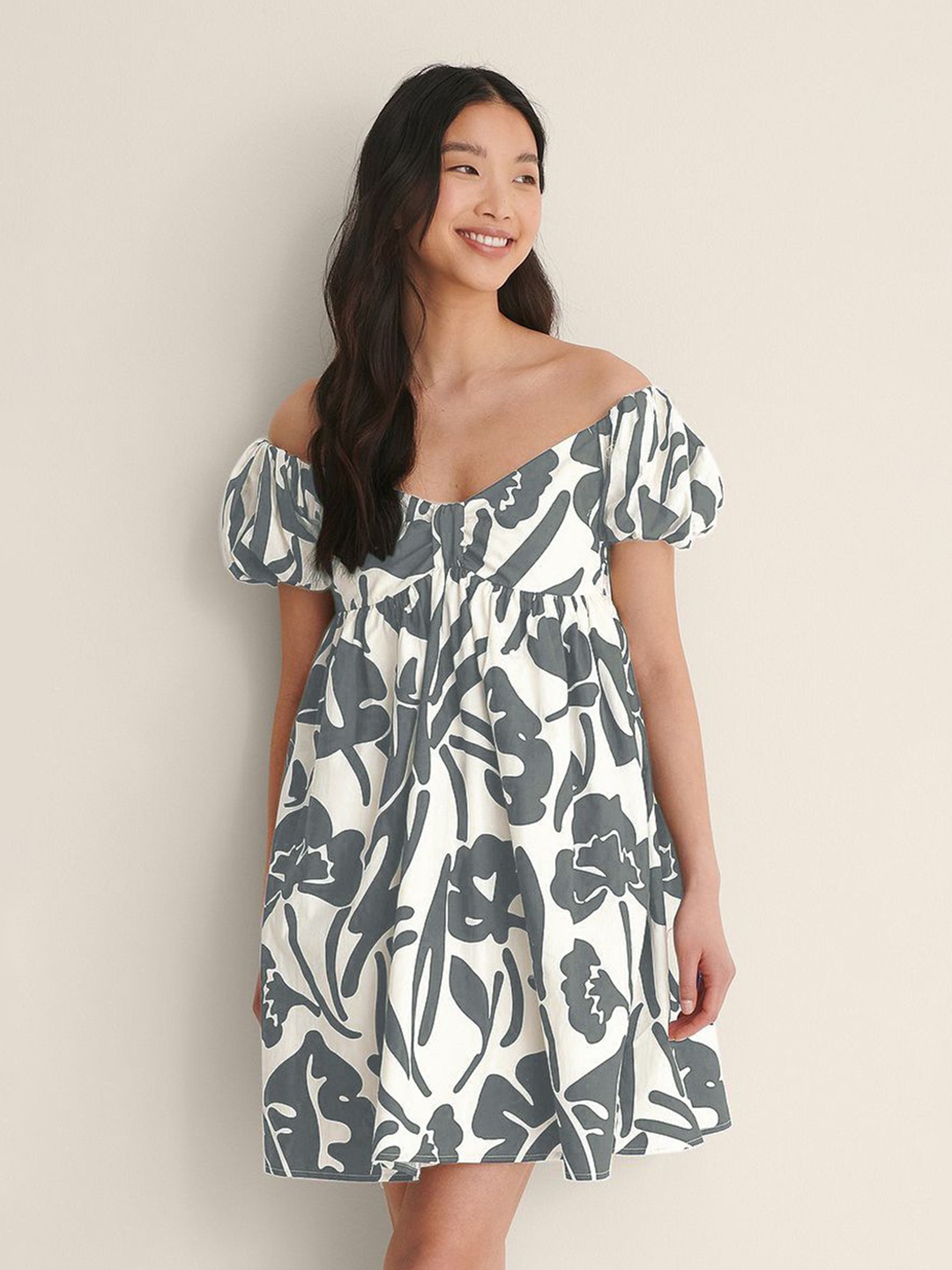 

Roadster Crepe Floral Mini Fit and Flare Dress, Grey
