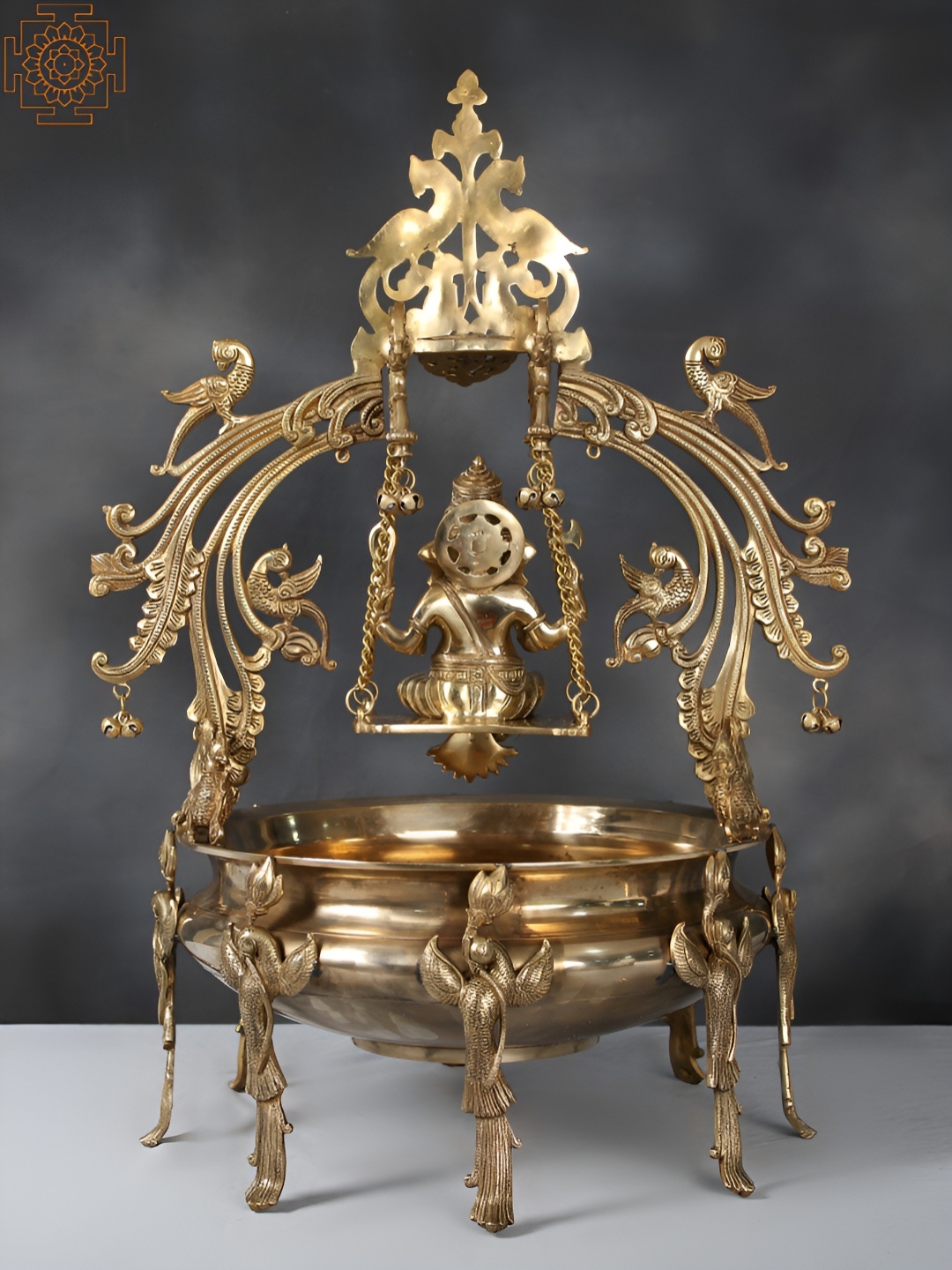 

Exotic India Swing Lord Ganesha Urli with Peacock Design, Gold
