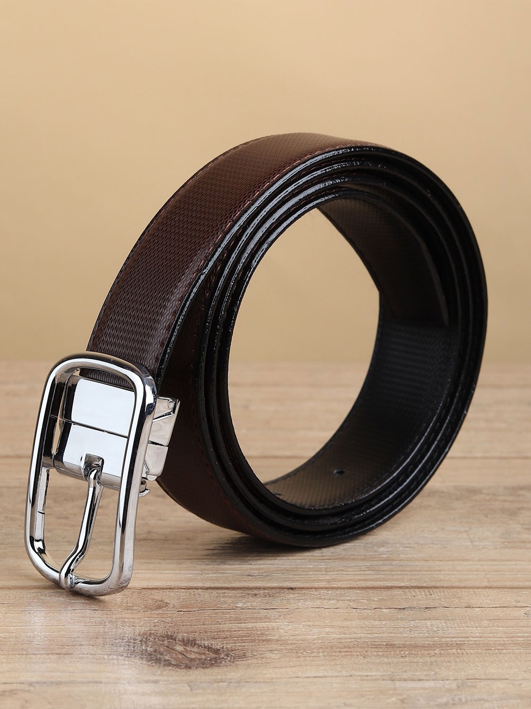 

WINSOME DEAL Men Tang Closure Textured Formal Belt, Brown