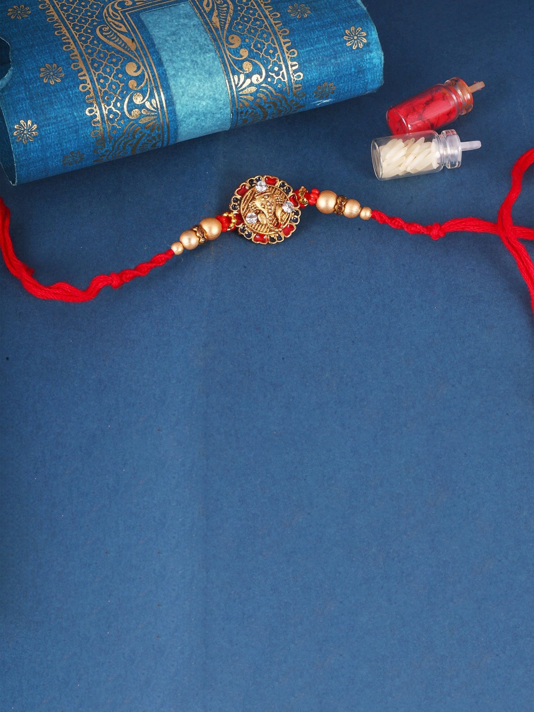 

Vighnaharta Set of 4 Pearls Beaded Thread Rakhis, Red