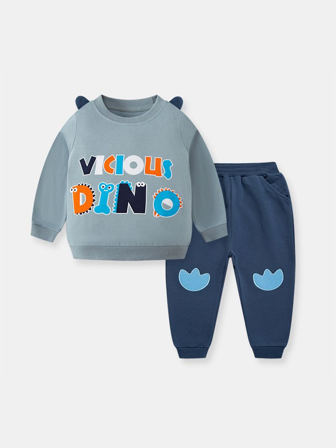 

StyleCast Kids Blue & White Printed Pure Cotton Joggers With Sweatshirts