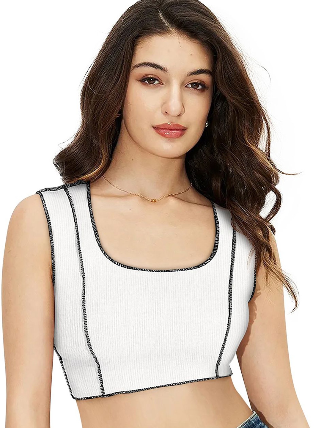 

Sitanjali Women Solid Scoop Neck Cotton Top, White