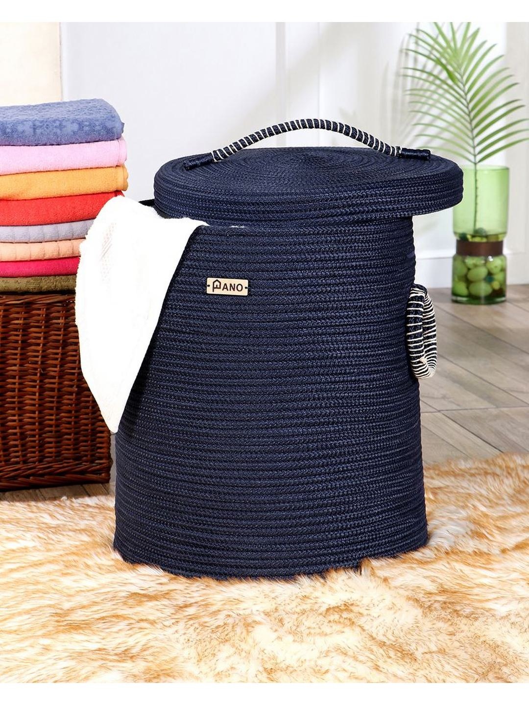 

Pano Navy Blue Textured Laundry Bag With Lid