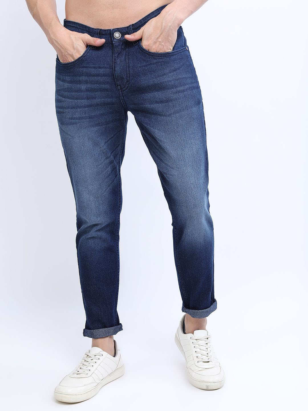 

HIGHLANDER Men Tapered Fit Light Fade Stretchable Jeans, Blue