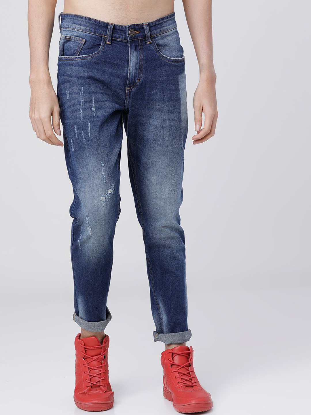 

HIGHLANDER Men Tapered Fit Heavy Fade Stretchable Jeans, Navy blue