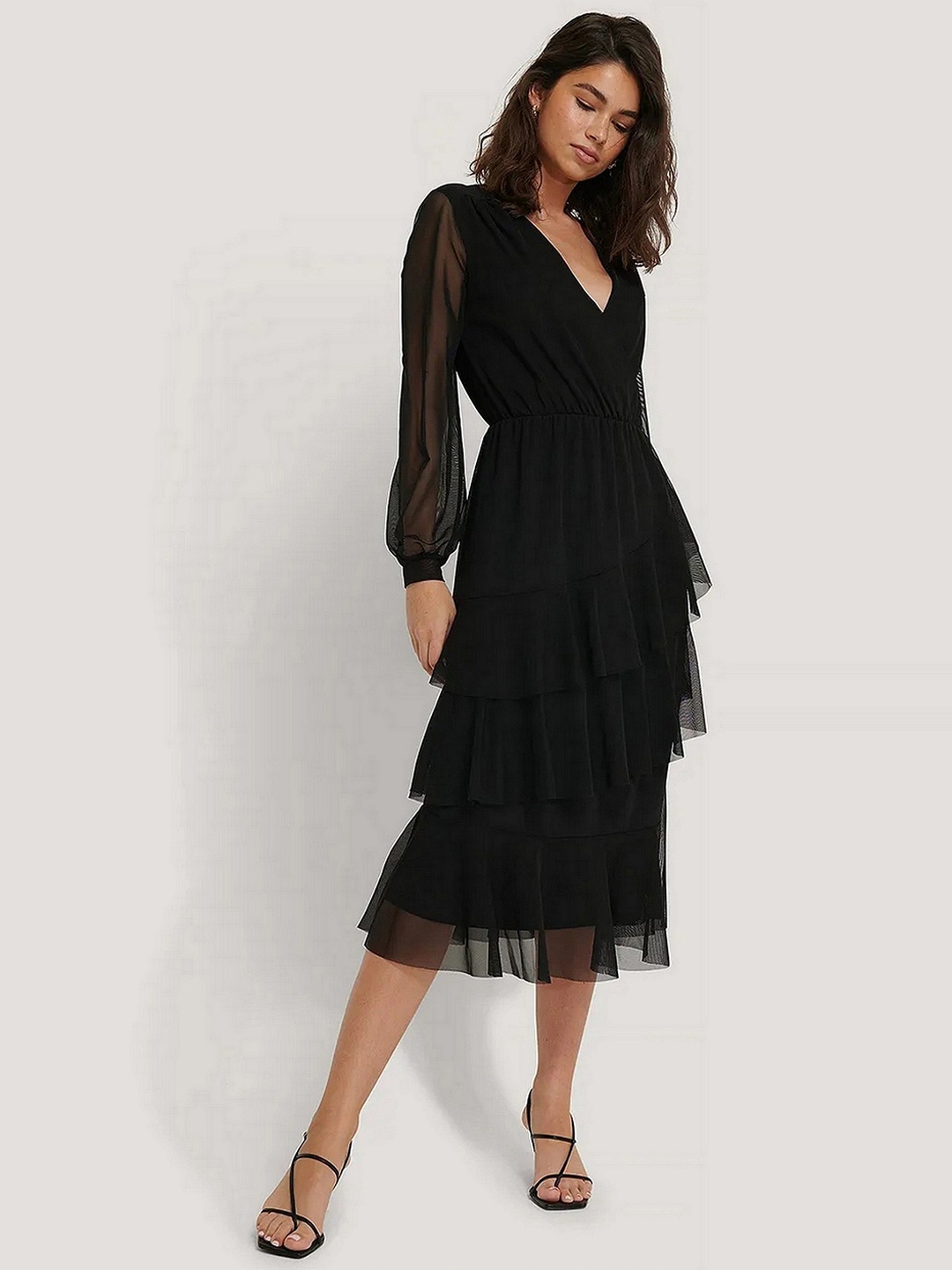 

Roadster Georgette Solid Below Knee A Line Dress, Black