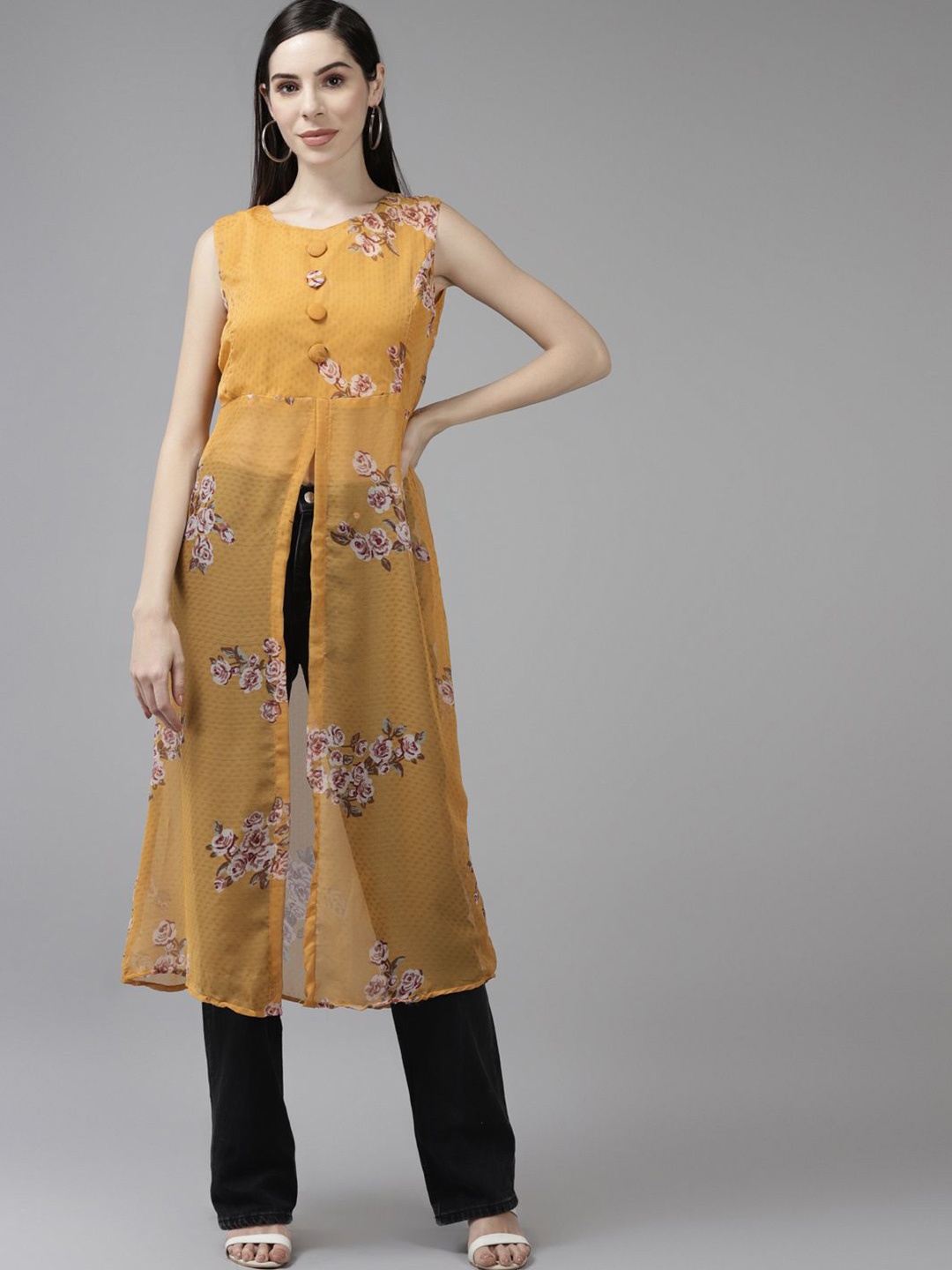 

BAESD Women Floral Printed Round Neck Top, Yellow