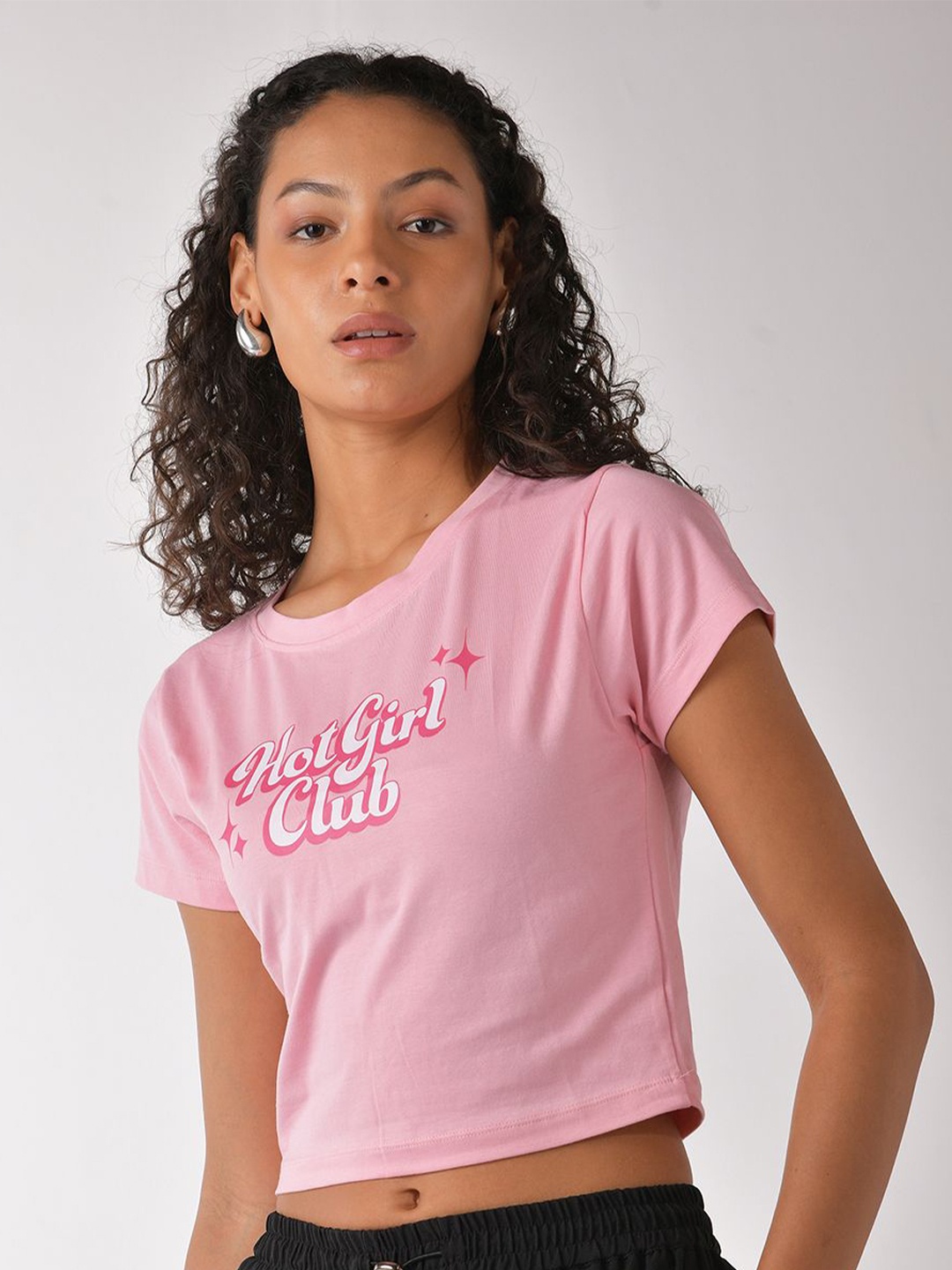

IZF Club Graphic Printed Crop T-Shirt, Pink