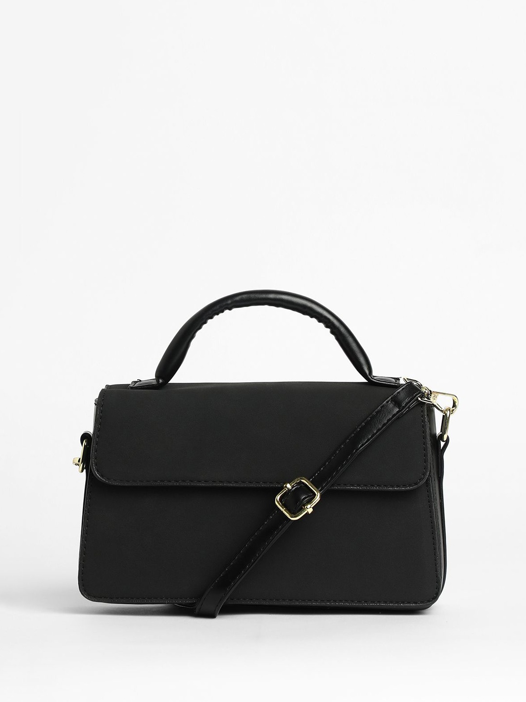 

HAUTE SAUCE by Campus Sutra Suede Structured Satchel, Black